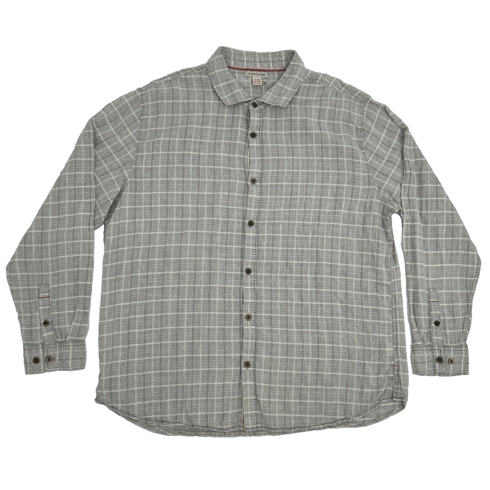 Carbon2Cobalt Shirt Men's XL Gray‎ White Plaid Long Sleeve Button Up Linen Blend